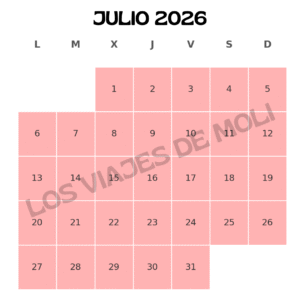 Ejemplo de calendario temático para organizar un viaje familiar